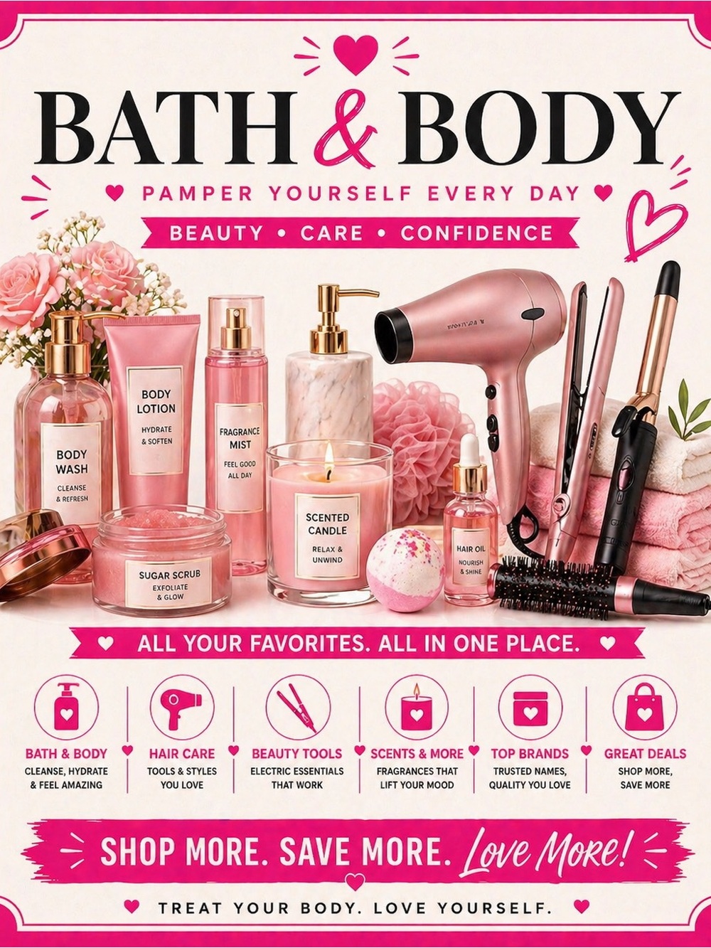 Pink Bath & Body Gift Set - Pamper Yourself Every Day SIGN